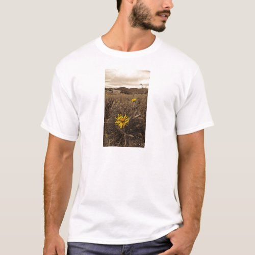 Sepia tone Yellow wildflowers T_Shirt