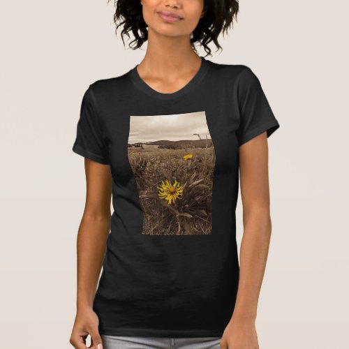 Sepia tone Yellow wildflowers T_Shirt