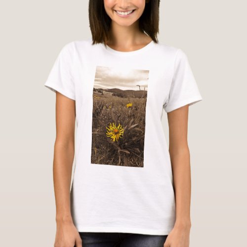 Sepia tone Yellow wildflowers T_Shirt