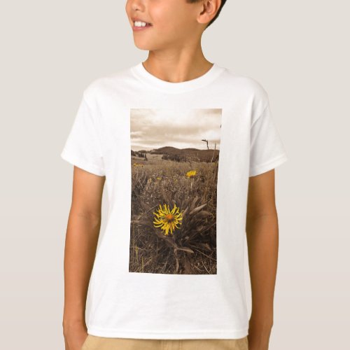 Sepia tone Yellow wildflowers T_Shirt