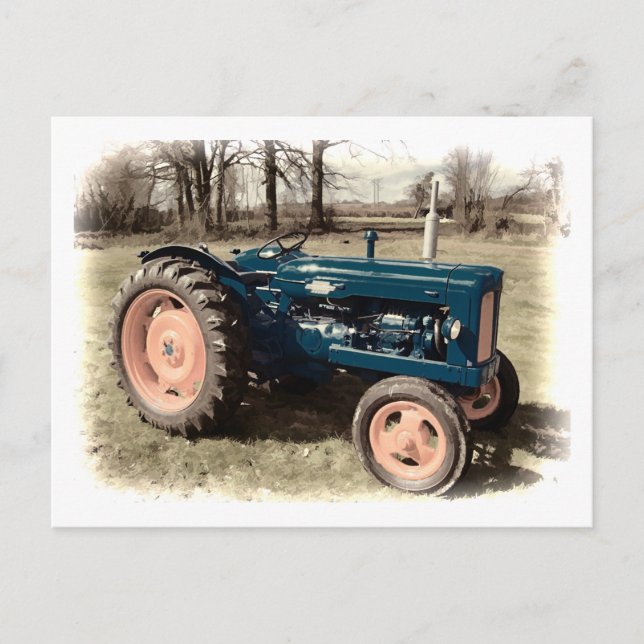Sepia Toned Antique Vintage Tractor Postcard (Front)