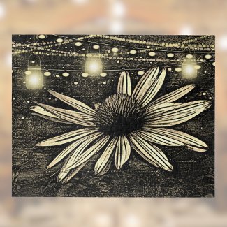 Sepia Toned Coneflower under Golden Jar Lights