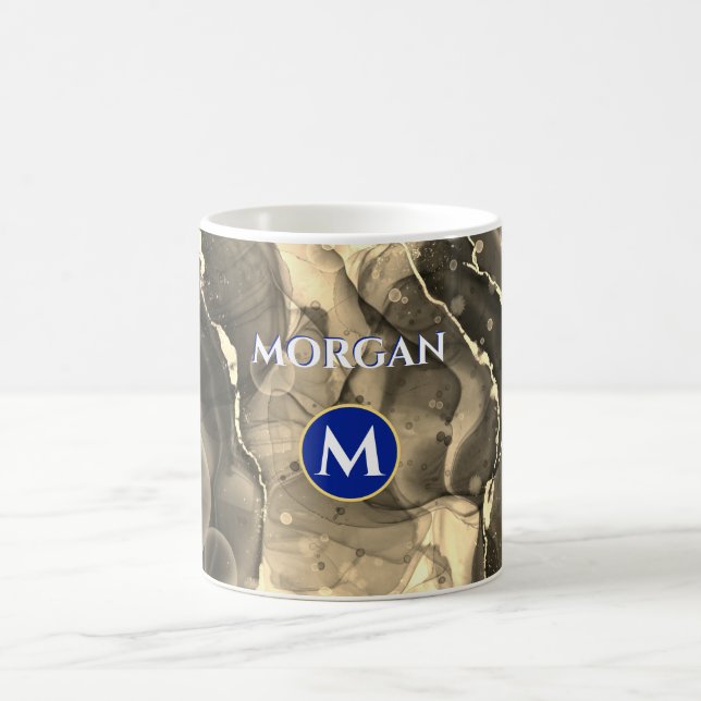 Sepia Toned Liquid Ink, Monogram & Name Coffee Mug (Center)