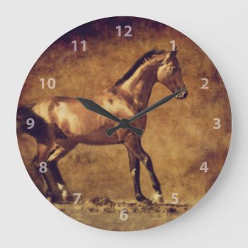 Sepia Toned Rustic Horse Art Large Clock by PaintingPony at Zazzle