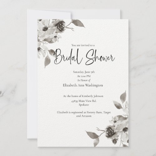 Sepia toned Watercolor Bridal Shower Invitation