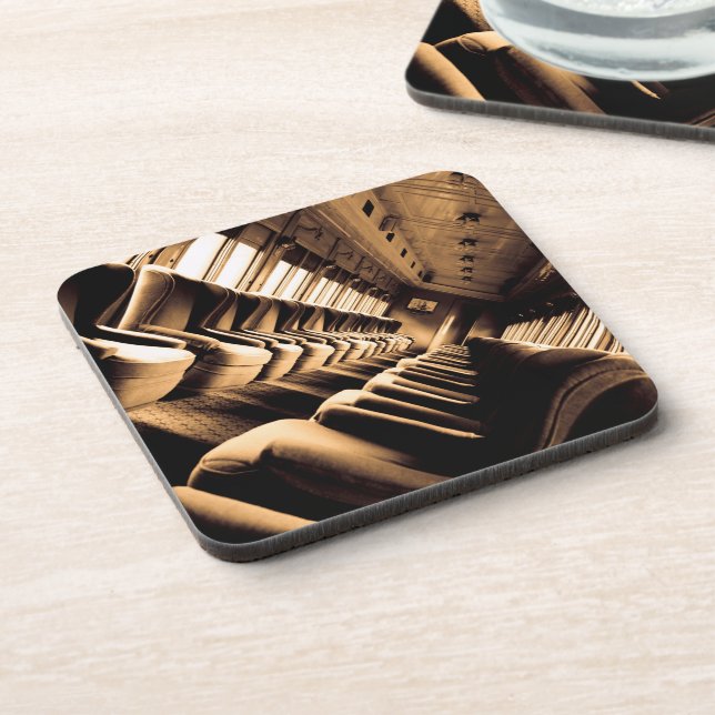 Sepia Train Interior Beverage Coaster (Left Side)