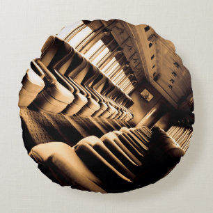 Sepia Train Seats Round Pillow
