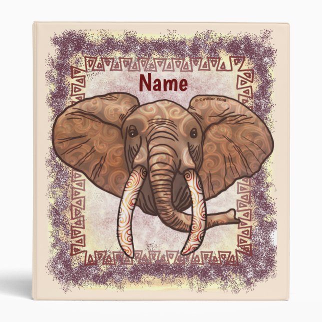 Sepia Tribal Elephant 3 Ring Binder (Front)