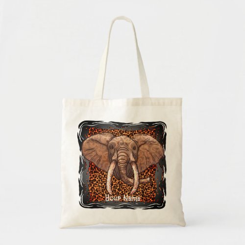 Sepia Tribal Elephant custom name tote bag