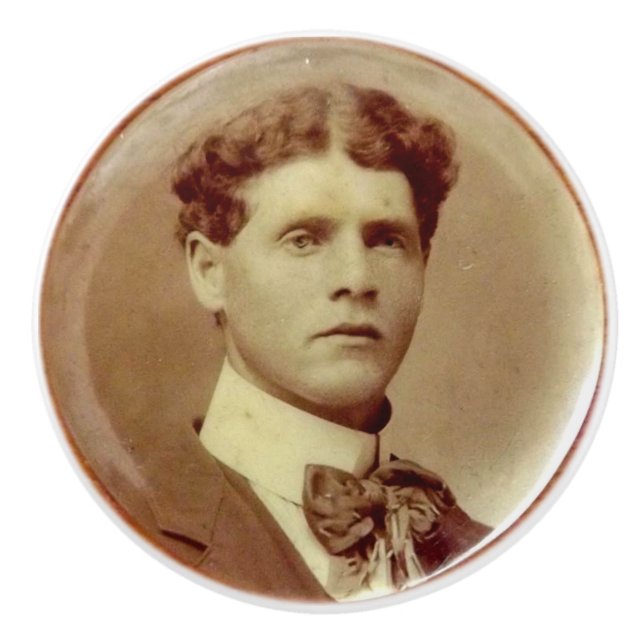 sepia Victorian handsome guy Ceramic Knob (Front)