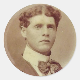 sepia Victorian handsome guy Classic Round Sticker