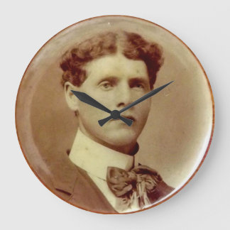 sepia Victorian handsome guy Large Clock