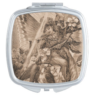 Sepia Vintage Angel Flowers and Birds Vanity Mirror