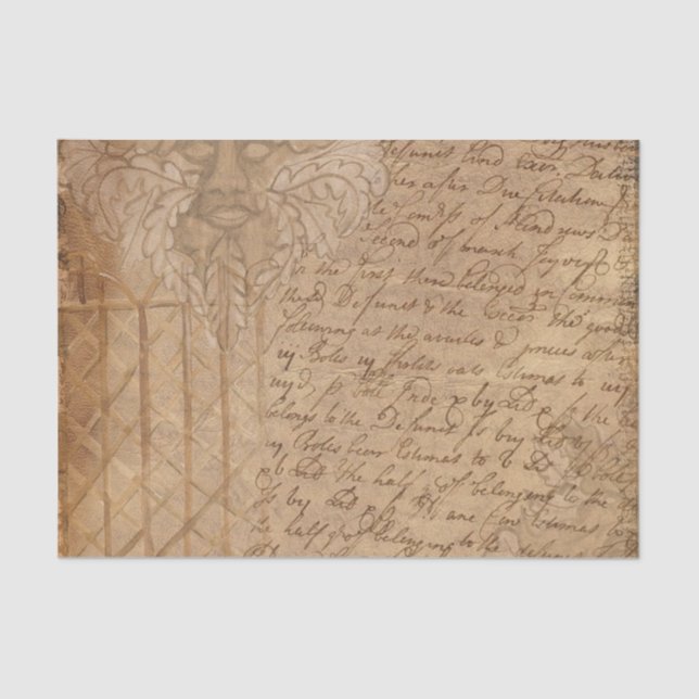 Sepia Vintage Lattice Leaves and Script Tissue Paper (Front)