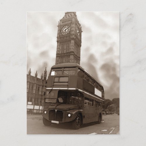 Sepia Vintage London Bus  Big Ben Postcard
