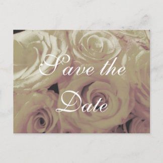 Sepia Vintage-look Roses Save-the-date postcard