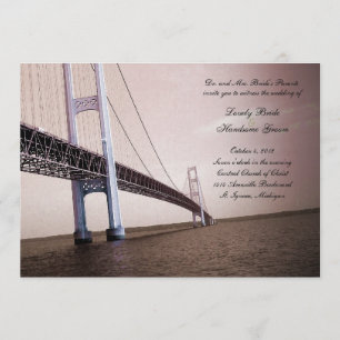 Sepia Vintage Mackinac Bridge Wedding Invitation