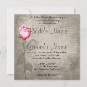 Sepia Vintage Spot Color Pink Rose Wedding Invitation