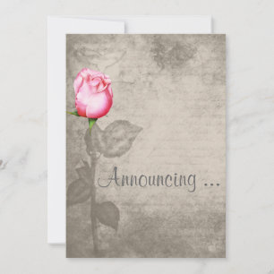 Sepia Vintage Spot Color Pink Rose Wedding Invitation