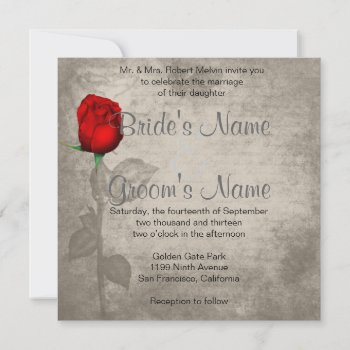 Sepia Vintage Spot Color Red Rosebud Wedding Invitation by Wedding_Trends at Zazzle