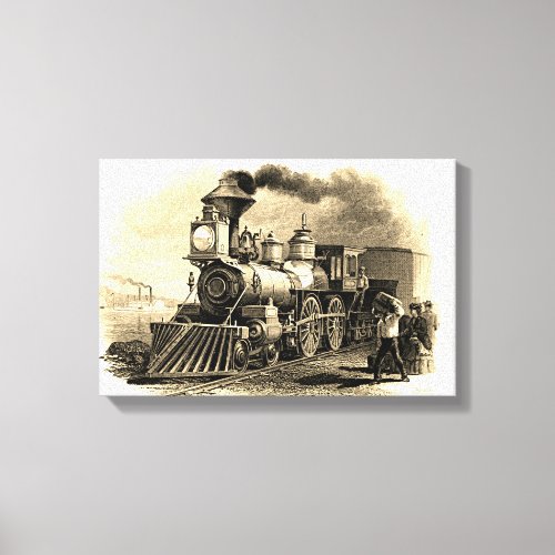 Sepia Vintage Steam Train Engine  16 x 11 Canvas Print