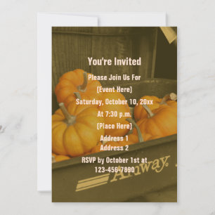 Sepia Wagon Orange Pumpkins Fall Party Invitation