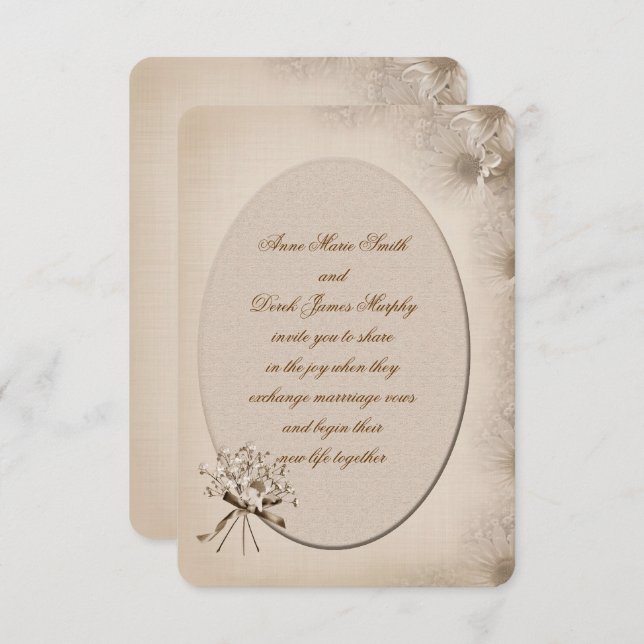 Sepia Wedding Daisy Border Invite (Front/Back)
