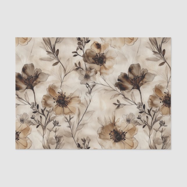 Sepia Wildflowers Decoupage Tissue Paper (Front)