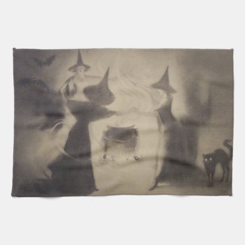 Sepia Witch Bat Night Cauldron Black Cat Towel