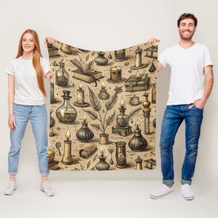Sepia Witchcraft Alchemy Books Potion Vintage Fleece Blanket