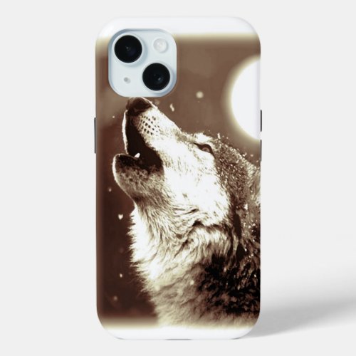Sepia Wolf  Moon iPhone 15 Case