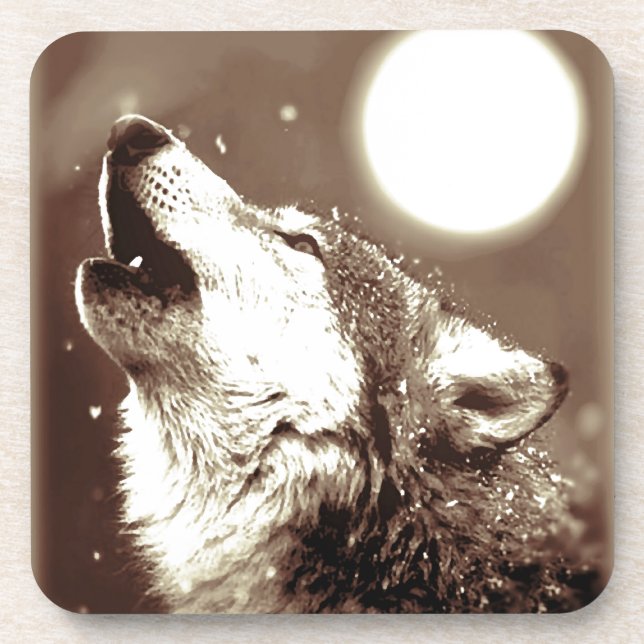 Sepia Wolf & Moon Drink Coaster (Front)