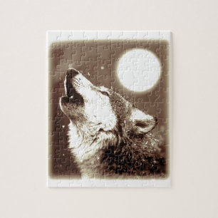 Sepia Wolf & Moon Jigsaw Puzzle