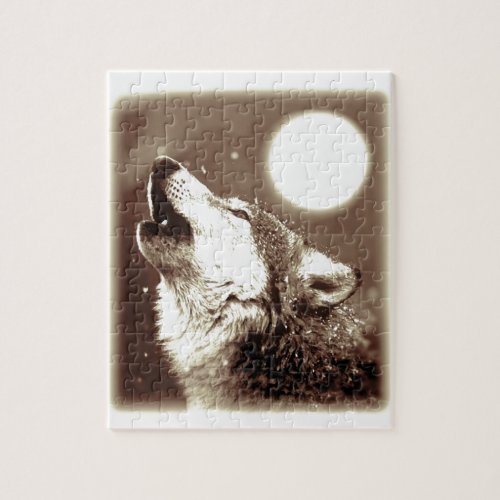 Sepia Wolf  Moon Jigsaw Puzzle