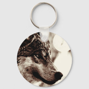 Sepia Wolf & Moon Keychain