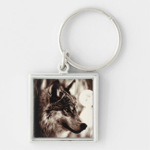 Sepia Wolf & Moon Keychain