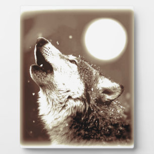 Sepia Wolf & Moon Plaque