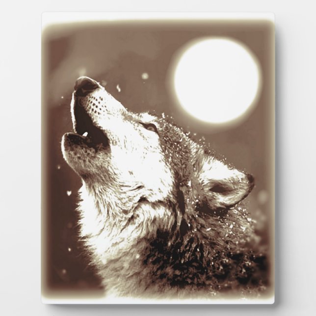 Sepia Wolf & Moon Plaque (Front)