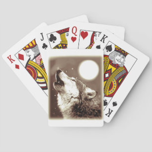 Sepia Wolf & Moon Poker Cards
