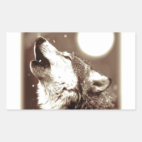 Sepia Wolf  Moon Rectangular Sticker