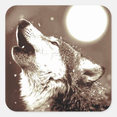 Sepia Wolf  Moon Square Sticker