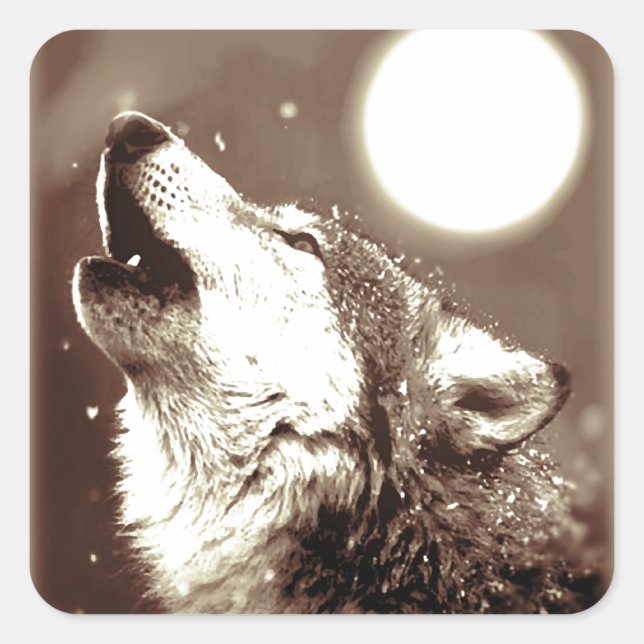 Sepia Wolf & Moon Square Sticker (Front)