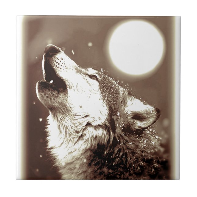 Sepia Wolf & Moon Tile (Front)