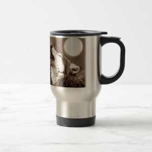 Sepia Wolf & Moon Travel Mug
