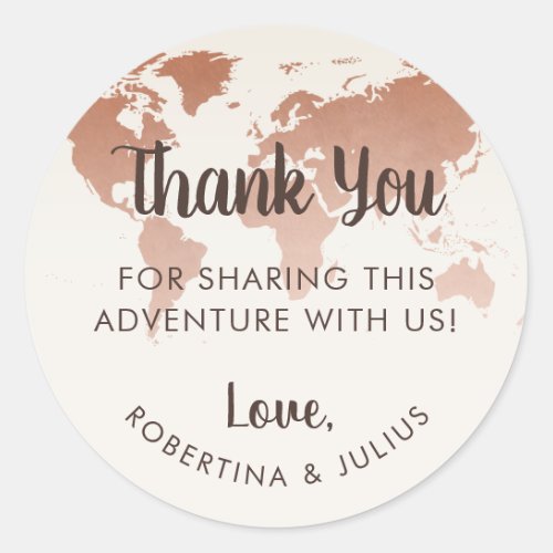 Sepia World Map Travel Themed Thank You Classic Round Sticker