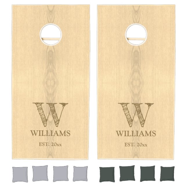 Sepia yellow wood grain rustic Family Monogram Cornhole Set (Set)