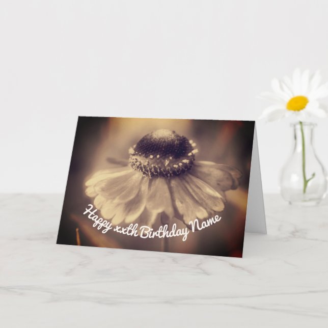 Sepia Zinnia Flower Personalized Birthday  Card (Small Plant)