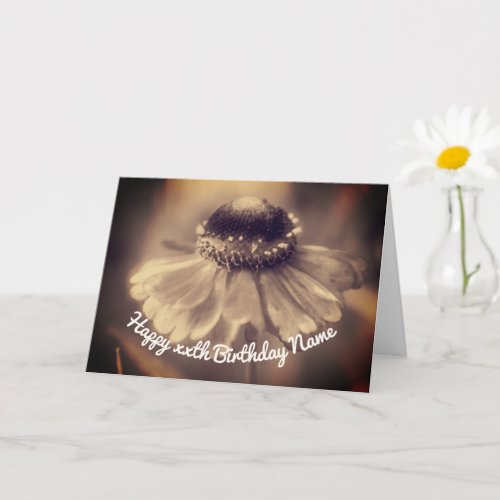 Sepia Zinnia Flower Personalized Birthday  Card