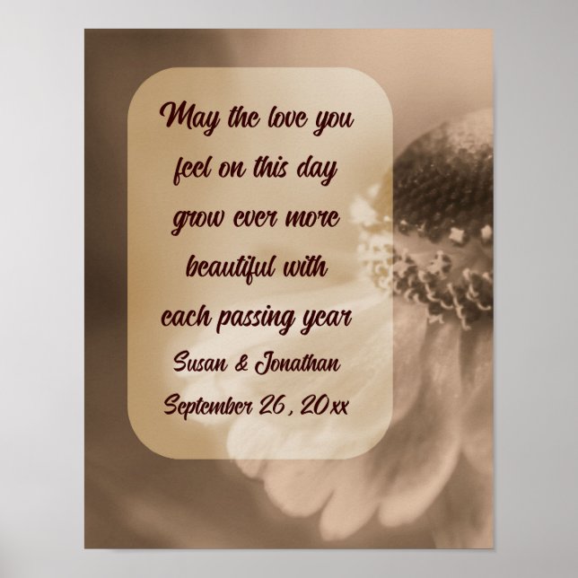 Sepia Zinnia Flower Personalized Wedding  Poster (Front)