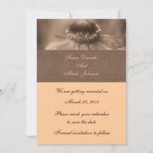 Sepia Zinnia Flower Wedding Save The Date Invitation